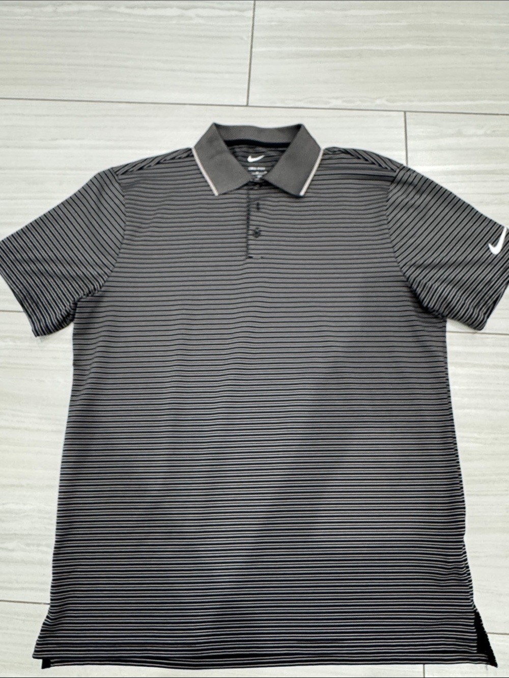 Nike Men’s Black and Gray Thin-Striped Polo